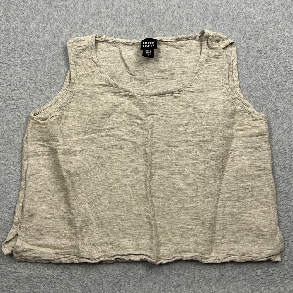 Eileen Fisher Tank Top Women Small Beige Linen Cotton Sleeveless Boxy Shell